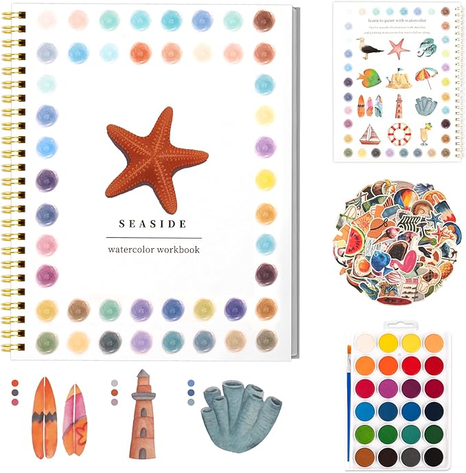 Watercolor Workbooks ，24 Colors Water Books Paint Set，Watercolor Coloring Book for Beginners Art Crafts Painting Kit Nature Scenes Paint Set for Creative Exploration Gift for Adults Teens (Vacation)