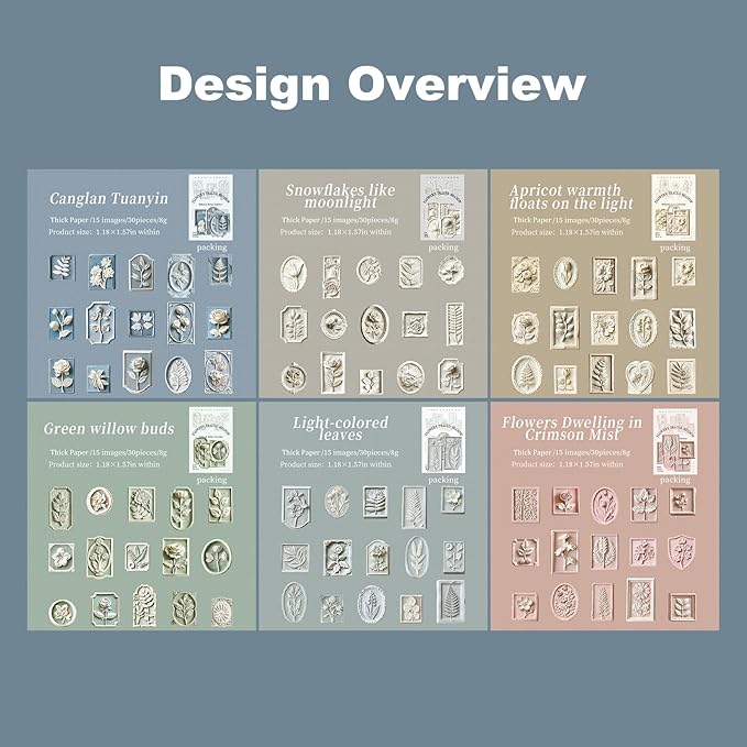 Flower Relief Embossed Stickers – 180pcs Pastel Botanical Plaques, Borderless Peel & Stick, Thick Textured Paper for Scrapbook Journal Planner Collage & Card Making DIY Décor