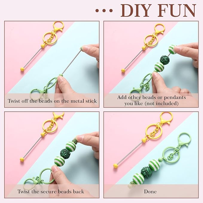 Tondiamo 24 Pcs Beadable Keychain Bars Bulk Beads for Keychain Making Kit Gifts for Women Men DIY Crafts(Candy Color)