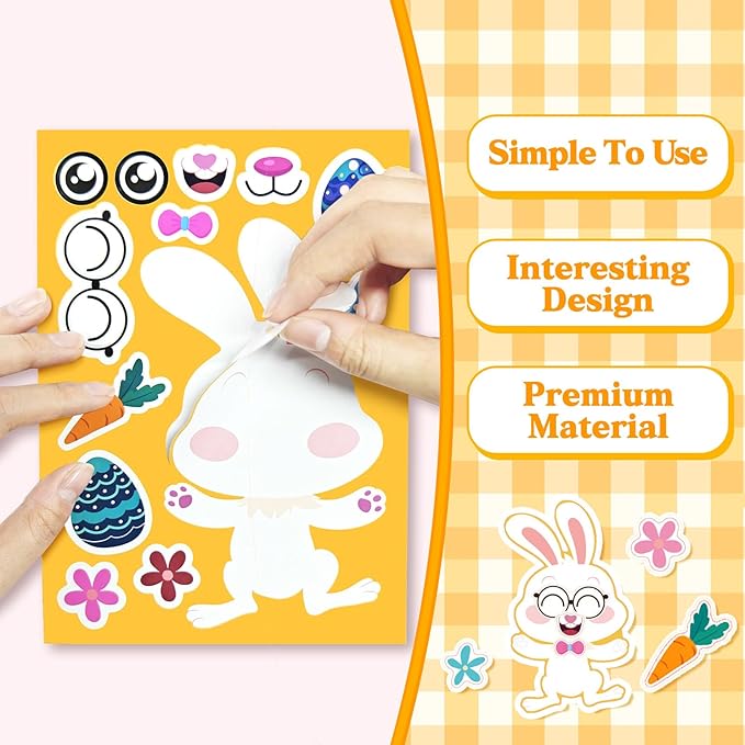 24 sheets easter make a face stickers for kids, easter basket stuffers goodie treat bag fillers activities party favor supplies crafts