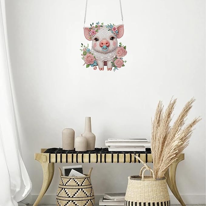 TDFERAN Diamond Painting Pendant Pig Diamond Art Ornaments Animal Pendants Tabletop Decoration Wall Hanging in Living Room Dorridor Diamant Decorations Ornaments Diamond Art Window Pendants