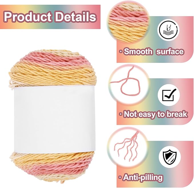 MECCANIXITY Cotton Acrylic Yarn for Crocheting, 422 Yard 5 Ply Soft Gradient Yarn Acrylic 45% Cotton 55% Used for DIY Knitting Blankets Scarves(2 Packx100g,Pink,Red,Yellow)