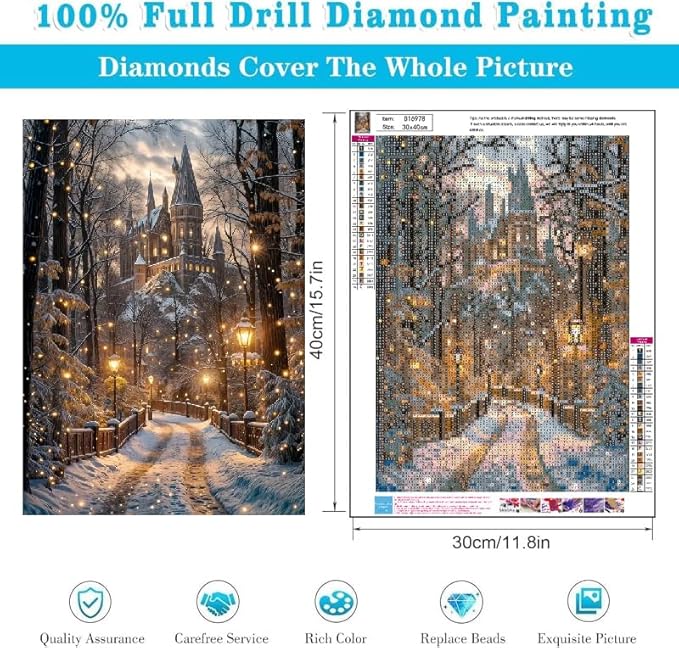 STGLCR Christmas Night Castle Diamond Art Painting Kits for Adults, Road Diamond Art Kits for Beginners, DIY Winter Gem Art Craft for Home Wall Decor, Great Gift 16x12inch Christmas