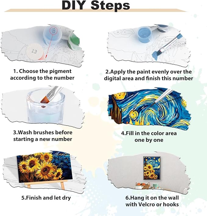 EOBROMD Framed Paint by Numbers Kits for Adults - Wooden Easel, Starry Night DIY Kits Crafts for Beginner on Stretched Canvas, 3 Brushes and Acrylic Paint for Home Decor 10x14 Inch