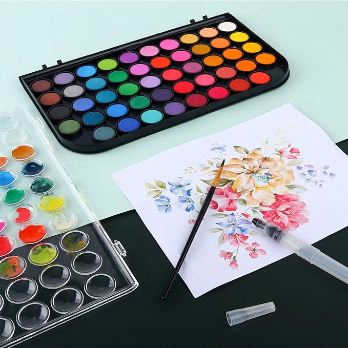 AROIC 48 Colors Watercolor Paint,Washable WaterColor Paint Set with a Refillable Water Brush Pen Travel Art Kit for Beginners & Artists Birthday Gift for Art Lovers 12 years old+