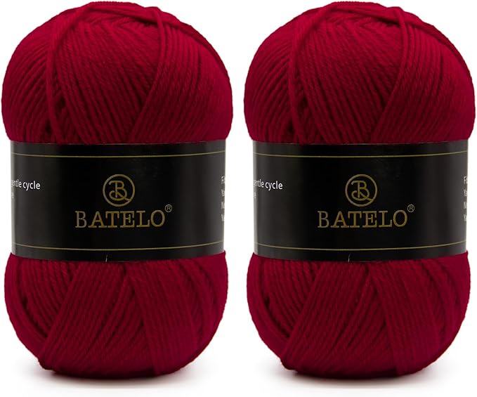 2 Pcs Crochet Yarn, Soft and Fluffy Acrylic Yarn, 4ply DK (Light), 262yd(150g) - Wine Red