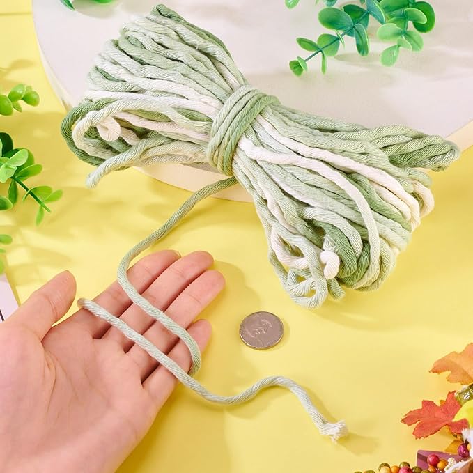 21.87 Yards Green Single Strand Macrame Cord 3.5mm Gradient Colored Cotton Cord Colorful Twine Bohemia Soft Cotton Rope Yarn for DIY Crafts Knitting Crochet Wall Plant Hanger Home Project