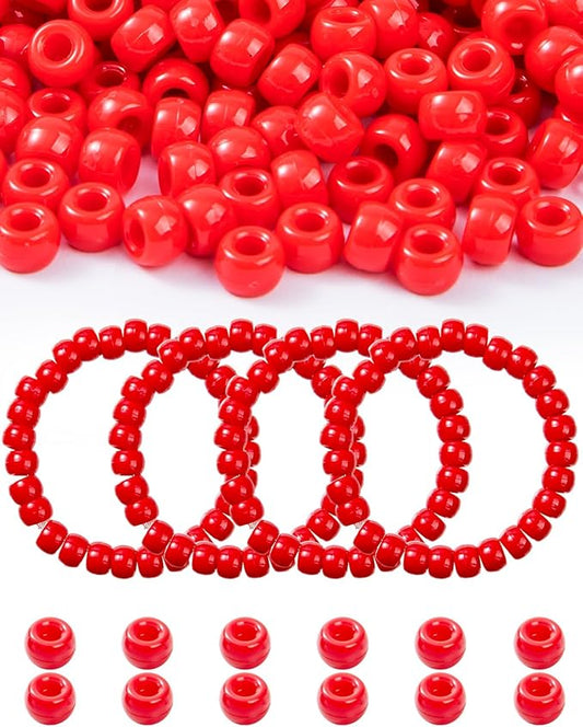 1000+ Pcs Pony Beads, Red Kandi Beads for Bracelet Making, Hair Braids, Necklaces, Key Chains, Jewelry