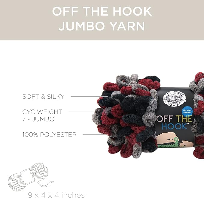 Lion Brand Yarn Off the Hook Yarn, Bulky No-Needle Craft Yarn for Crocheting, Hand-Knitting Yarn, 2-Pack, Dark & Stormy