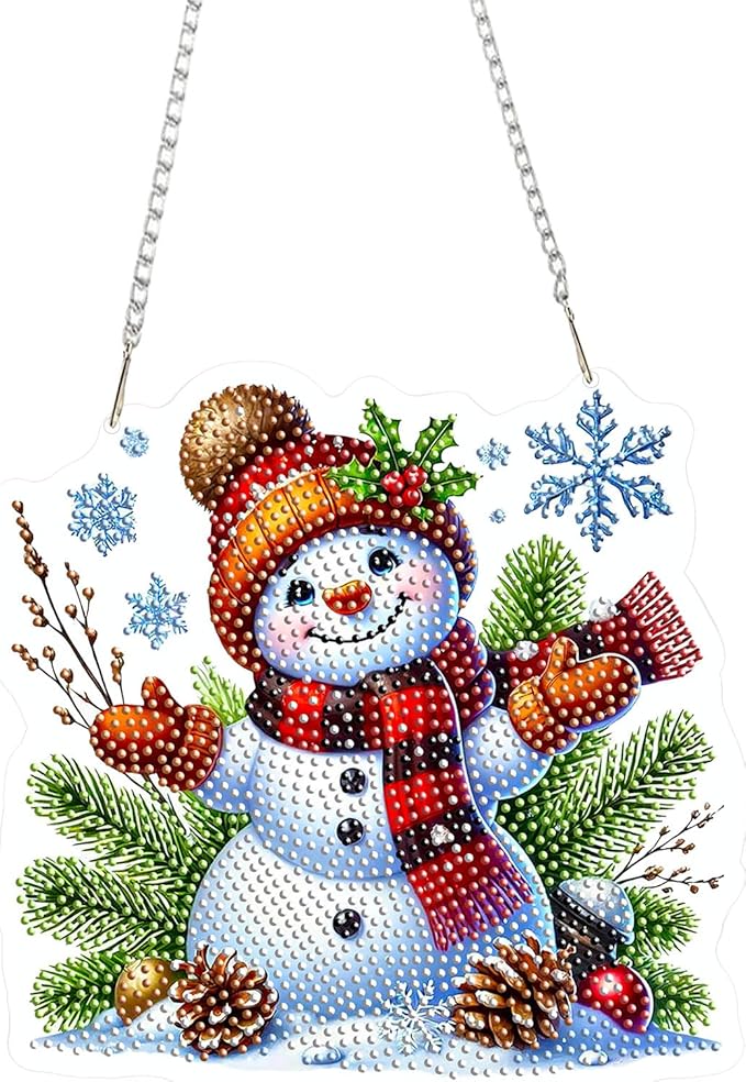 EMIEAUFG Christmas Diamond Art Hanging Kit for Adult, Christmas Snowman Diamond Art Pendants, Double Sided Acrylic & 5D Special Shaped Rhinestone, Christmas DIY Ornament for Window Home Wall Decor