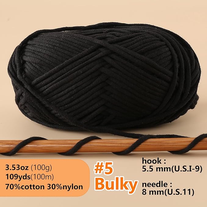 100g Soft Yarn for Crocheting,Crochet Yarn for Sweater,Hat,Socks,Blankets(Black)