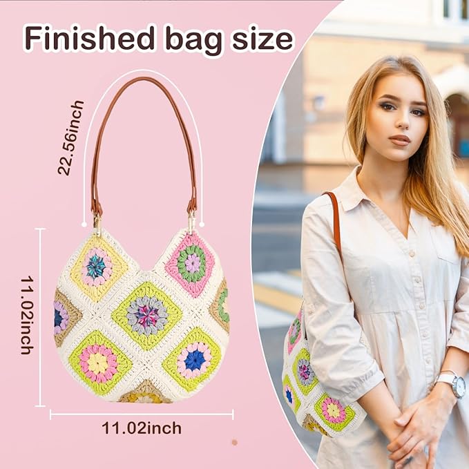 Hanfetch Crochet Kit for Advanced or Intermediate Beginner, Step by Step Video Tutorial and Detailed Guide Instruction DIY Craft Supplies for Adult and Kid with Complete Kit for Granny Square Tote Bag