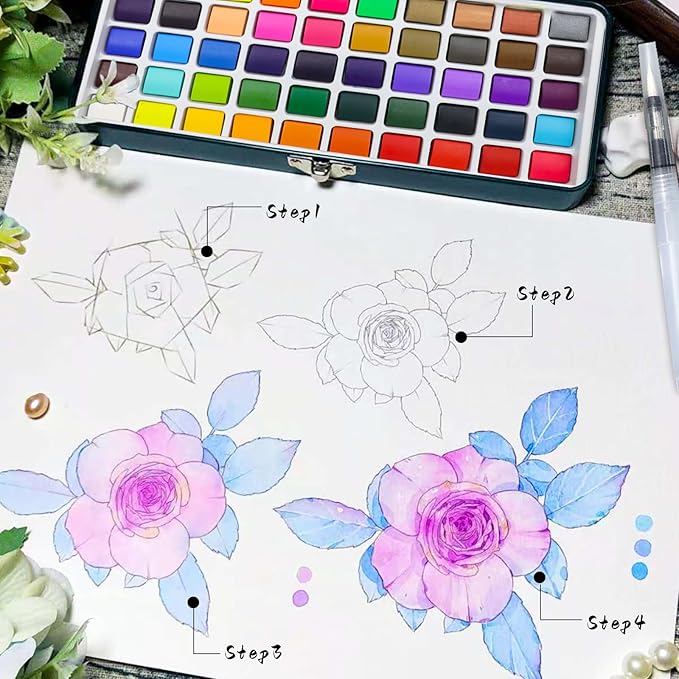Artecho Watercolor Paint Set 128 Colors, Water Colors Paint Adult Set with Watercolor Papers and Brushes, Perfect Watercolor Kit for Beginners & Professionals