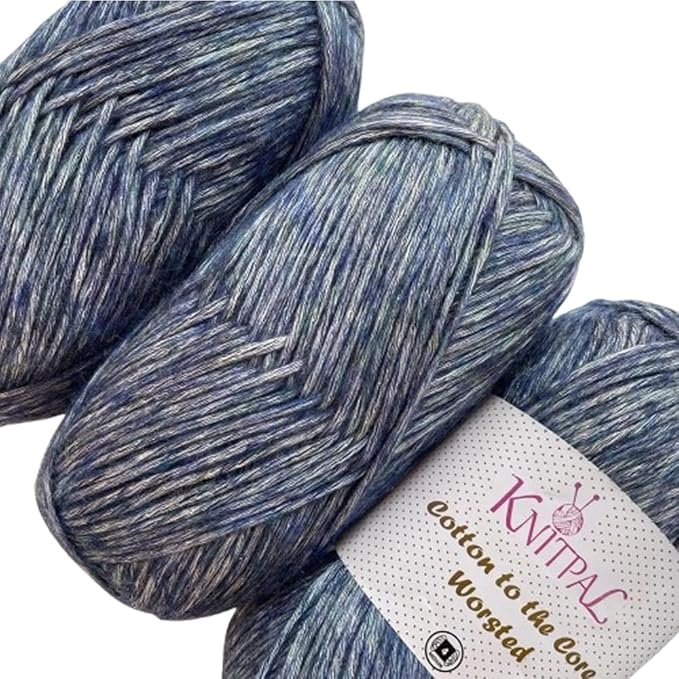 Cotton to The Core Worsted Weight Yarn for Crocheting, 3-Pack (654Yds / 300G), Free Patterns, Beginners Friendly - Soft Cotton Yarn for Knitting - #4 Medium Worsted Weight - Blueberry Blue