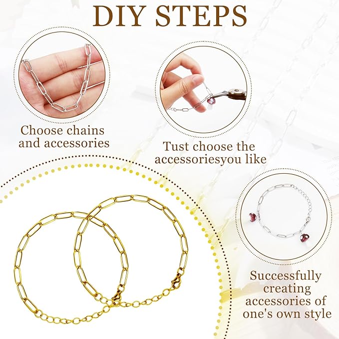 20Pcs Chain Charm Necklace Bracelet Making Kit, Adjustable Paperclip Bracelet necklace chains for charm jewelry making Alloy Link Chains with Lobster Clasps for Women DIY Jewelry Making (Gold)
