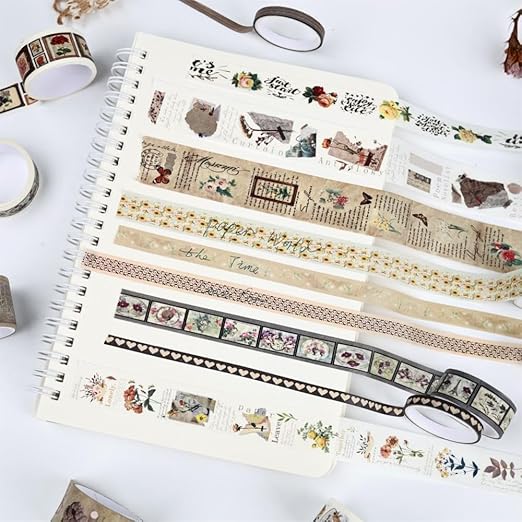 Washi Tape Set, 20 Rolls Time Imprint Theme, Washi Tape for Journaling, Decorative Tape for Scrapbooking, Junk Journal Supplies