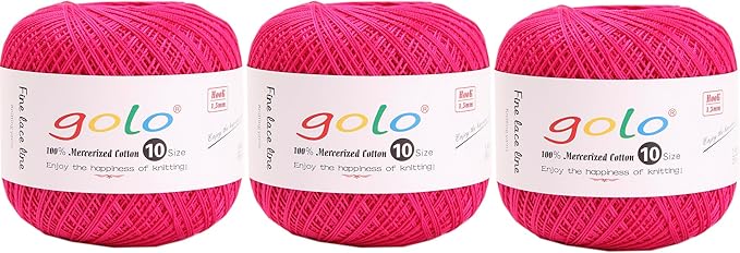 golo 3 Balls Crochet Thread Size 10 Crochet Yarn for Hand Knitting 188
