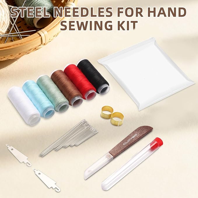 38 PCS Steel Needles for Hand Sewing, Sewing Repair Kit, Embroidery Tool Kit, Include 25 Steel Needles, 1 Seam Sewing Thread Ripper, 2 Needle Threaders, 6 Threads, 2 Thimbles, 1Storage Bag