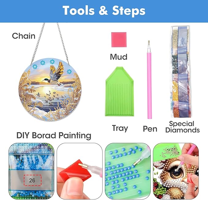 Miwixy Mallard Hanging Diamond Art Kits for Adults,Lakeside Duck Special Shaped Crystal Christmas Diamond Painting Ornament Kit DIY Double-Sided Pattern Window Pendant Gem Art Kit for Home Wall Decor