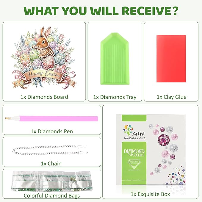 MEIYUDA Easter Bunny Diamond Art Hanging Kits for Adult, Colorful Eggs Diamond Painting Kits Ornaments, DIY Happy Easter Special Shaped Rhinestone Window Pendant for Home Garden Wall Decor Gift