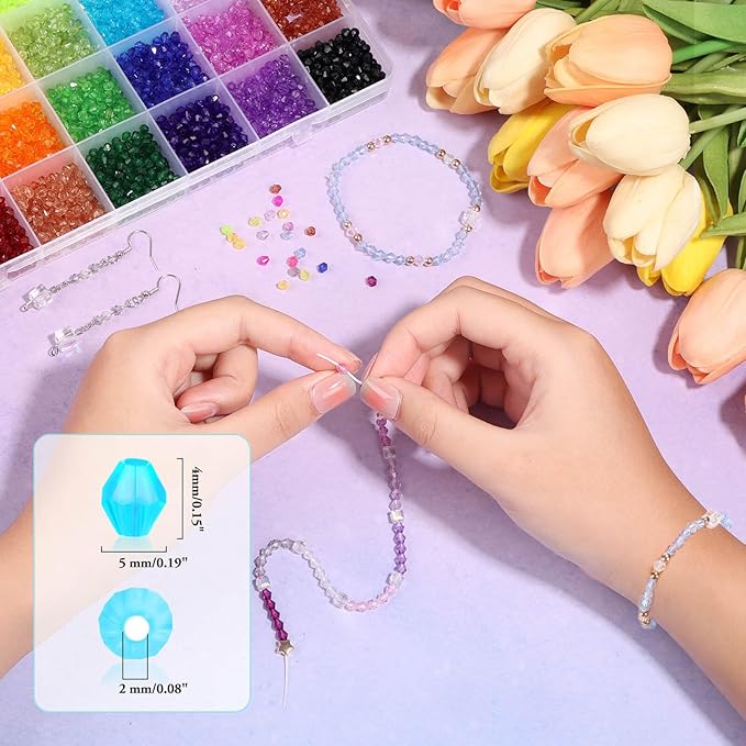 Paxcoo 5600Pcs Crystal Beads for Jewelry Making, Tiny Crystal Acrylic Beads Faceted Craft Beads Bicone Gem Beads Jewel for Jewelry Making (4 MM)