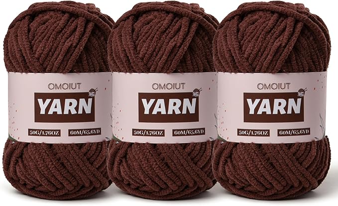 3 Packs Plush Chenille Chunky Crochet Yarn - Baby Yarn for Crocheting Soft - Velvet Yarns Knitting for Blankets Crafts - Fluffy Amigurumi Yarns 150g / 196.8yds(3 Dark Coffee)