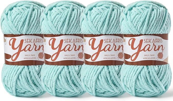 4 Pack Fluffy Velvet Yarn for Crocheting，Baby Blanket Yarn for Crocheting Soft，200g(262.4yds) Amigurumi Yarns，Plush Chenille Crochet Yarns，Puzzle Yarn for Crochet Weaving Craft(4 Aqua Green)