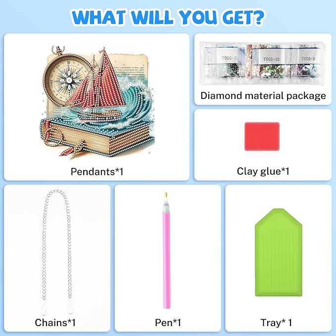 Diamond Art Hanging Kits for Adults, Diamond Art Suncatchers Nautical Adventure with Compass & Book, 5D Special Shape Diamond Painting Pendant Window Ornament Gifts for Home Decor