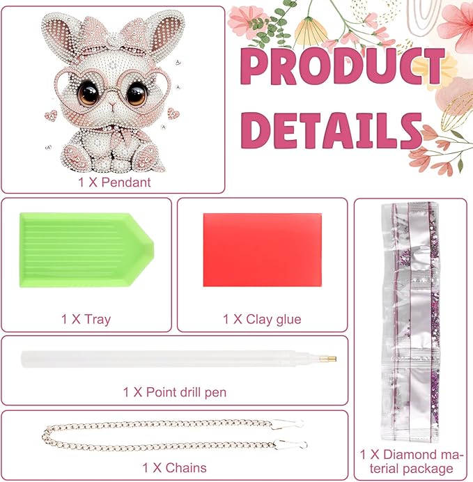 DOMROM Rabbit Diamond Art Hanging Kits for Adults Beginners, Special Shaped Crystal Diamond Painting Rabbit Pendant, DIY Diamond Art Suncatchers Animal for Home Garden Wall Decor Gift