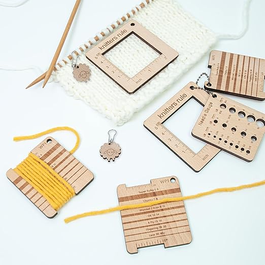 3 Pcs Wood Knitting Gauge Rulers with Lamb Marking Button, 3 Style Square Knitting Tool, Crochet Hook & Knitting Needle Gauge & Knitting Rule, Sewing Rulers for Art Sewing Knitting Crafts