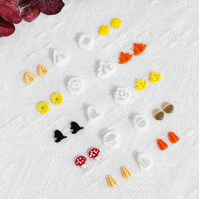 Xaekicr 10PCS Autumn Theme Polymer Clay Cutters Set – Fall Leaves, Pumpkin, Mushroom, Ginkgo – Clay Tools for Earrings, Jewelry, Crafts