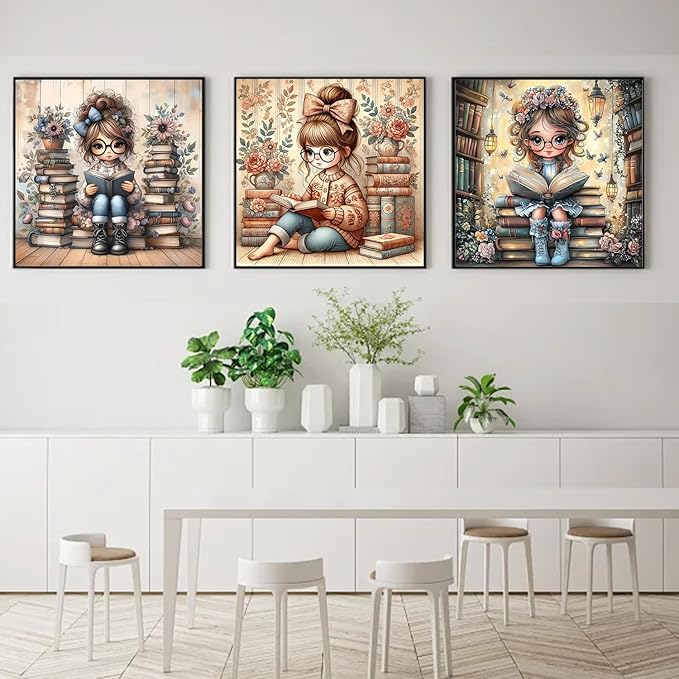EIBEILI 3 Pack Diamond Painting Kits for Adults, Reading Book Diamond Art Kits DIY 5D Full Drill Books Diamond Dots Paintings with Gem Art and Crafts for Home Decor 12x12 Inch