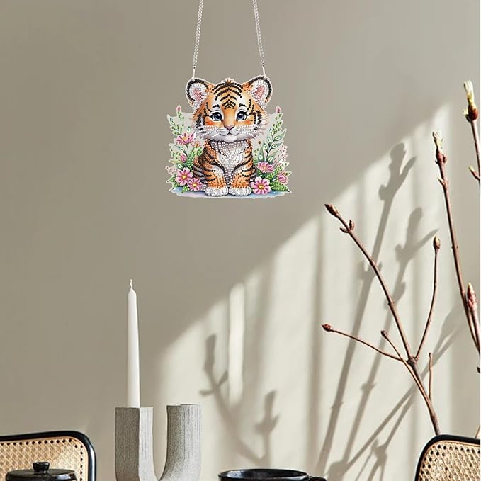 TDFERAN Diamond Painting Pendant Tiger Diamond Art Ornaments Animal Pendants Diamond Art Hanging Sign Onament Wall Hanging in Living Room Dorridor Diamant Art Decorations Ornaments Painting Signs