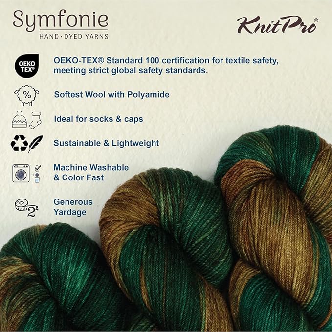 KnitPro Symfonie Fingering Weight Hand Dyed Variegated Yarn Skein | Extra Fine Merino Wool & Polyamide Blend for Knitting & Crocheting, Oeko-TEX Certified 400m, 100g | Terra Himalayas