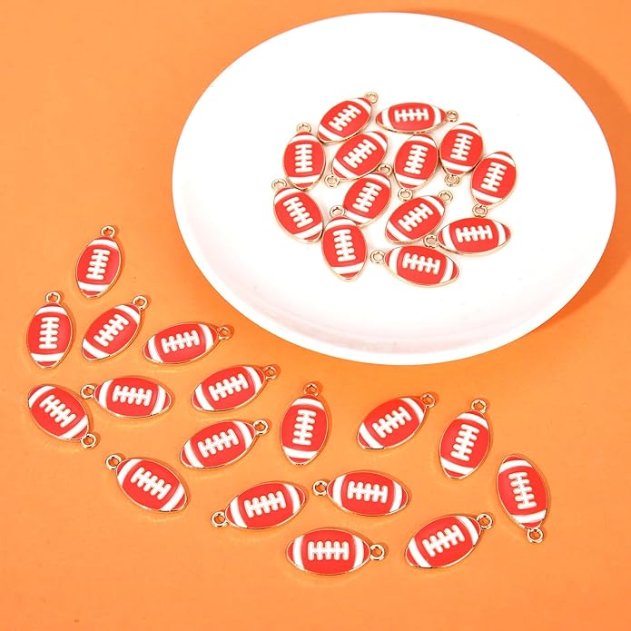 NVENF 30PCS Football Charms for Jewelry Making, Enamel Football Charms for Bracelet Necklace Earrings Making, Red Black White Blue Purple Orange Game Day Football Charm Bulk