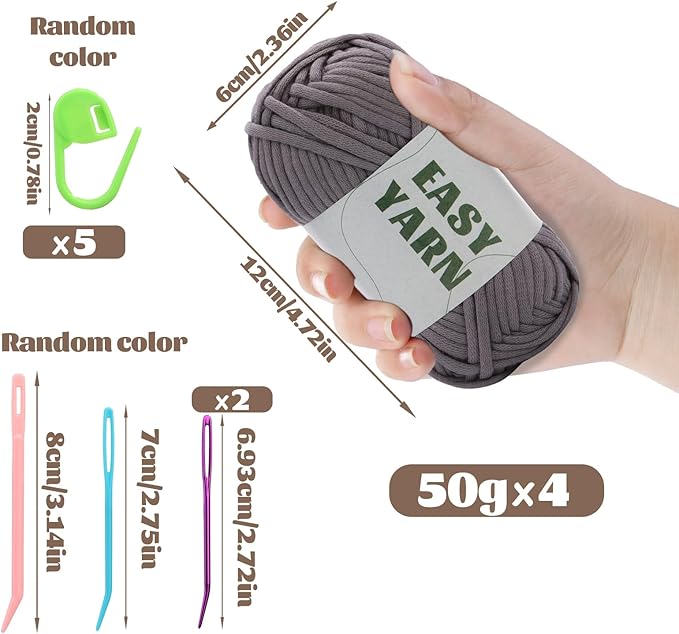 UzecPk 4x50g (7.1Oz) Crochet Yarn, 4x87Yds Beginner Yarn for Crocheting, Easy-to-See Stitches, Cotton-Nylon Blend Yarns for Crochet Kit Making(Dark Blue&Light Green&Dark Gray&Beige)
