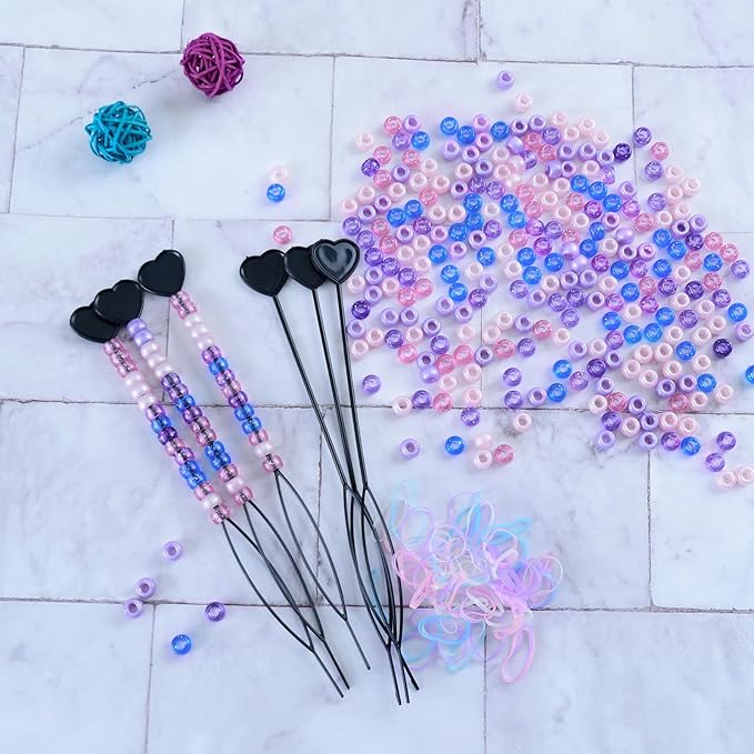 1606pcs Hair Beads Kit for Hair Braids for Girls Including 600pcs 9x6mm Pony Beads,1000pcs Elastic Rubber Bands, and 6pcs Quick Beaders