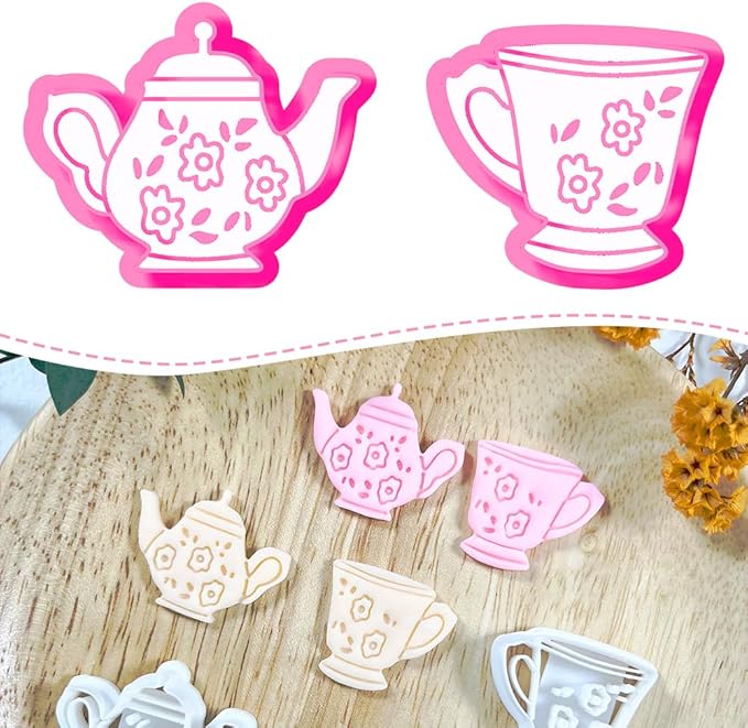 Xaekicr Vintage Tea Set Polymer Clay Cutters – 2 PCS Teapot and Teacup Clay Earring Cutters Set, Clay Tools for Polymer Clay Molds and Jewelry Making DIY