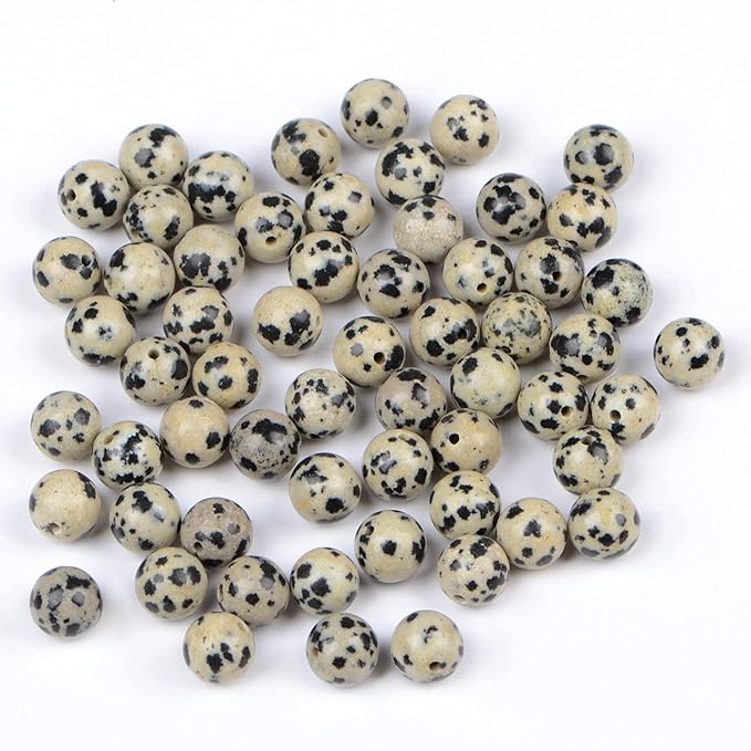 bymitel 210pcs natural crystal beads stone gemstone round energy healing loose beads with stretch cord for jewelry making bracelets anklets (dalmation jasper, 6mm 210pcs)