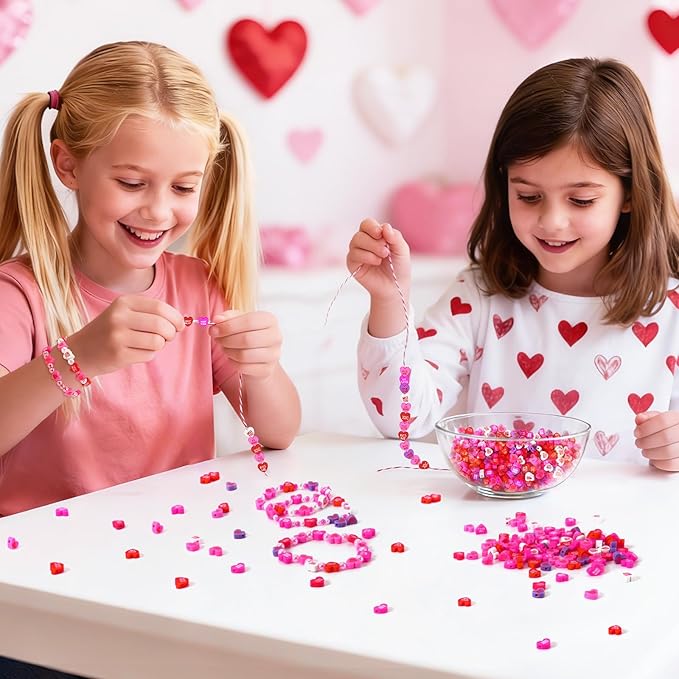 Augshy 300Pcs Conversation Heart Beads,Valentine's Day Polymer Clay Beads for Jewelry Making Bracelet Necklace Making Earrings