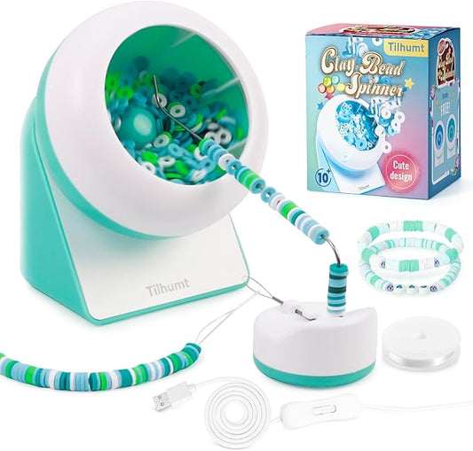 Tilhumt Clay Bead Spinner, Electric Bead Spinner for Jewelry Making, Friendship Bracelets Maker with Needle and Elastic String, Gift for Patent Design, Green (Beads Not Included)