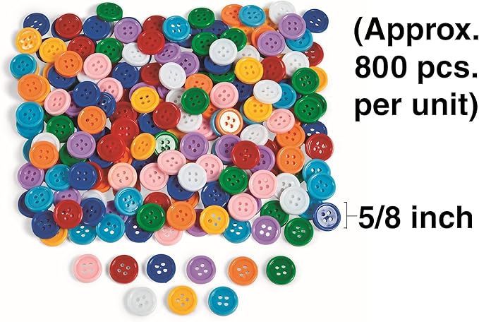 Fun Express Buttons for Crafts Bulk Assortment - 800 Colorful Decorative Craft Buttons with Adhesive Backing | Mixed Plastic Button Kit for DIY Projects, Scrapbooking & Art Activities | 5/8 Inch