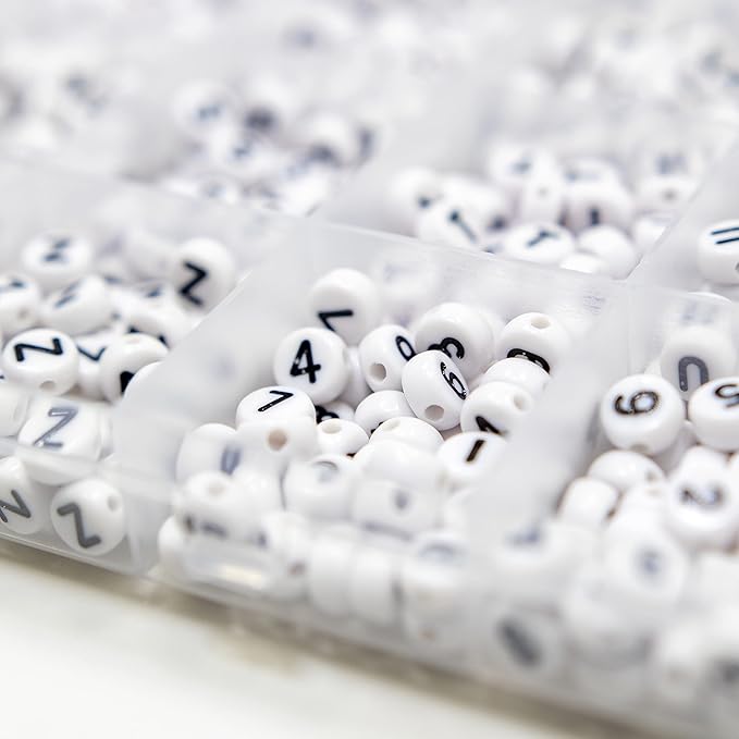 1450Pcs Acrylic 4x7mm Round Letter Beads Number Beads Kits Alphabet A-Z 0-9 for Friendship Bracelets Making Jewelry (White and Numbers)