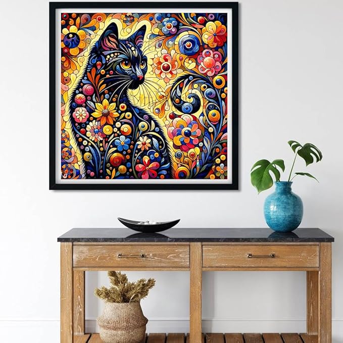 Cat Diamond Painting Kits for Adults Beginners - Black Cat Diamond Art Kits for Adults, Full Drill DIY 5D Diamond Painting Black Cats Gem Art Crafts Kits for Home Wall Decor 13.8x13.8 in