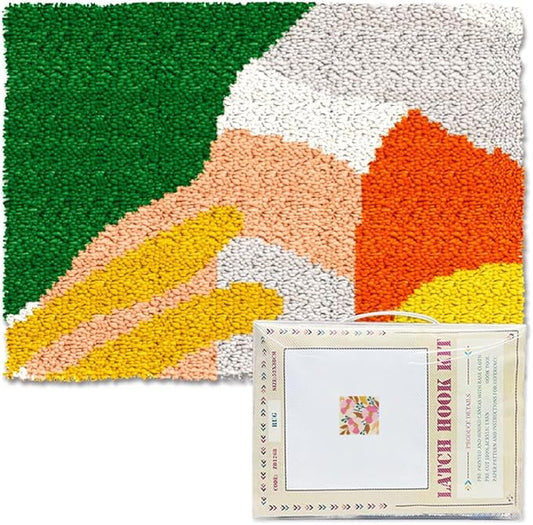 ORIGACH Abstract Color Blocks Latch Hook Rug Kit for Adults Printed Rug Making Kit Handmade Carpet Tapestry Cover with Hook Latch and Preprinted Canvas, Home Arts Crafts Sofa Decor, 20.5x15inch