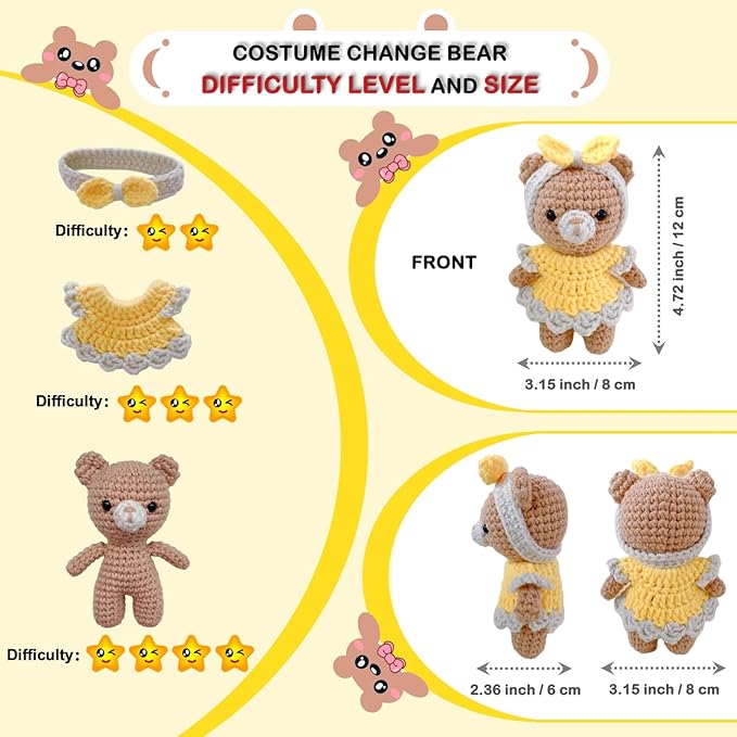 LoopMap Amigurumi Crochet Kit for Beginners with Removable Dress & Video Tutorials, DIY Bear Making Kit Includes Premium Yarn & Tools, Creative Gift for Adults Teens (Yellow)