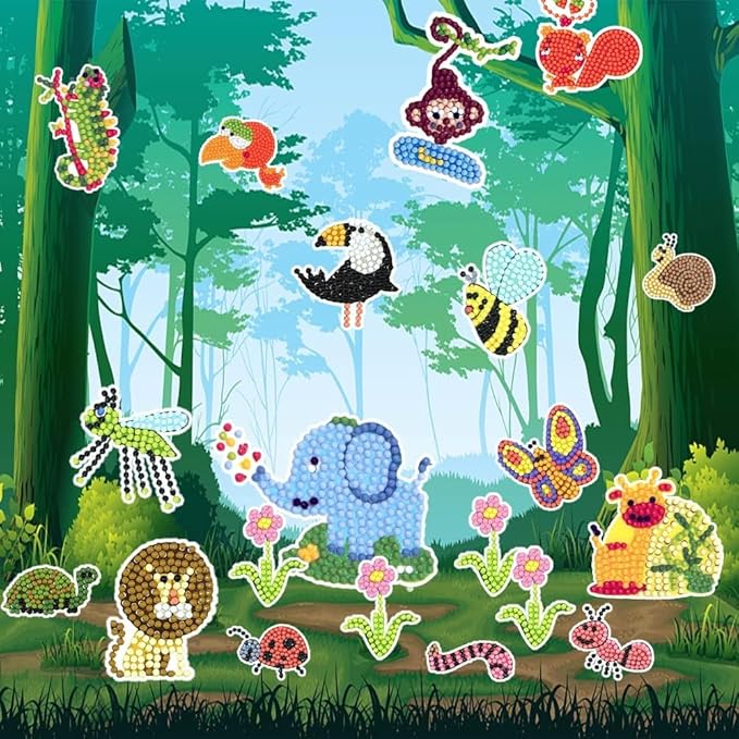 Labeol Diamond Art Kits for Kids Boys and Girls Ages 6-8-10-12 Easy to DIY Creative Diamond Art Sticker Craft by Numbers Kits for Kids and Adult Beginners (Various Animals)