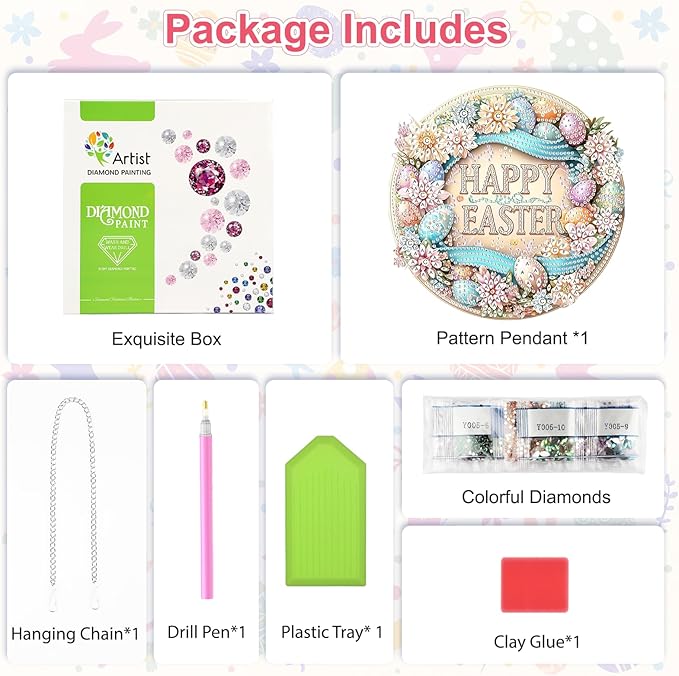 Easter Diamond Art Hanging Ornaments Kits for Adults, Diamond Painting Pendant Kits, DIY Acrylic 5D Special Shaped Crystal Gem Art Painting Ornament for Home Wall Easter Decor Gift 8x8 Inch