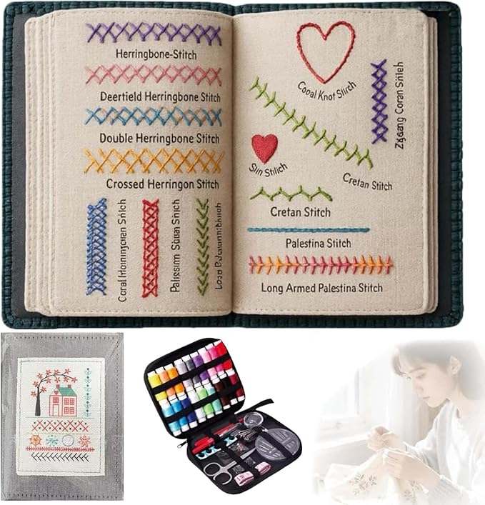 Cekomady 2026 Upgraded Embroidery Stitch Book Kit, 106 Patterns with Tools & Tutorials, 86 PCS Beginner Embroidery Kit, Portable All-in-One Hand Embroidery Book for Adults & DIY Craft Lovers (2Set)