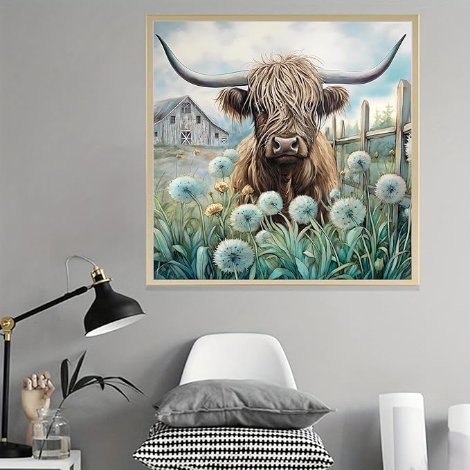 ARPADAMO Diamond Art Kits for Adults,5D Highland Cow Diamond Painting DIY Cow Diamond Art Diamond Painting Kits for Adult,Round Full Drill Diamonds, Diamond Art Kits for Home Decor-12x12inch